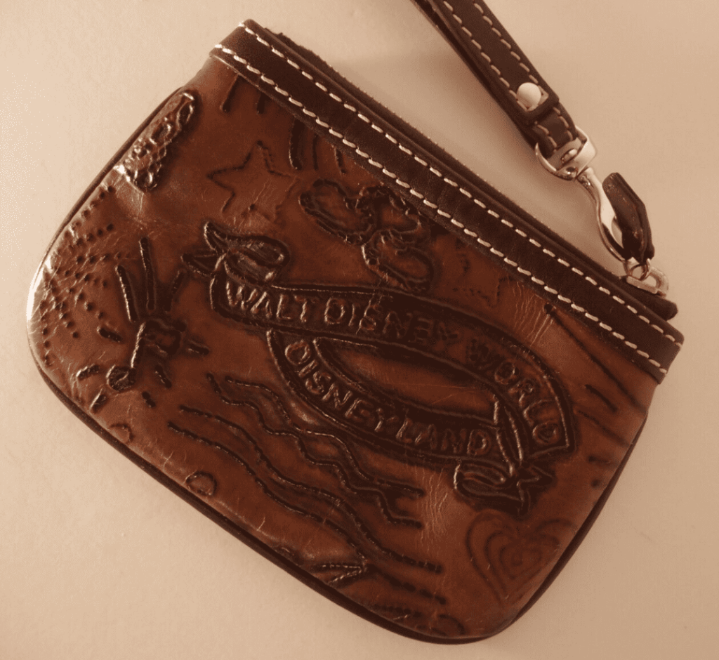 Brown Leather Sketch Zip Wristlet (back) by Disney Dooney and Bourke