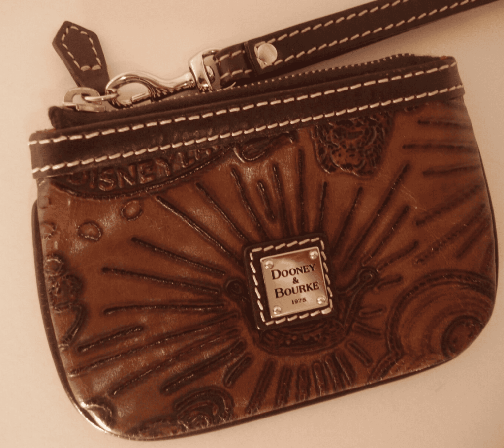 Brown Leather Sketch Zip Wristlet by Disney Dooney and Bourke