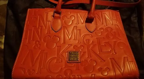 Mickey & Minnie Names Italian Leather Orange Tote OOAK