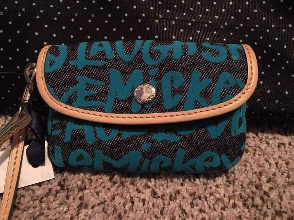 Peace Love Mickey Blue Wristlet with tan piping OOAK