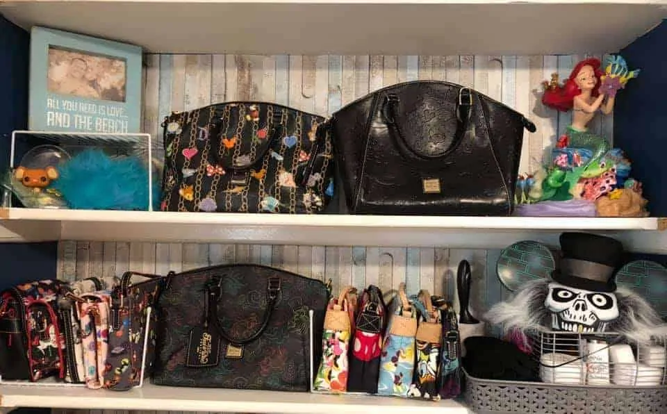 Disney Dooney bags displayed on a shelf