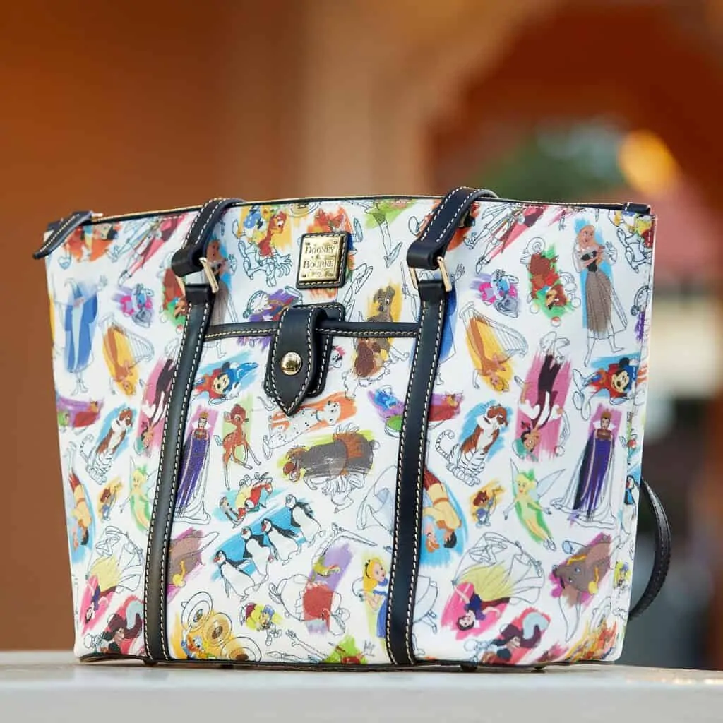 Disney Ink & Paint Tote with background by Dooney & Bourke