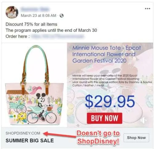 Disney Dooney Facebook Scam Ad