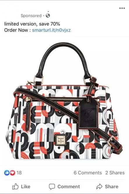 Facebook Scam Ad for Geometric Mickey and Minnie Mouse Satchel