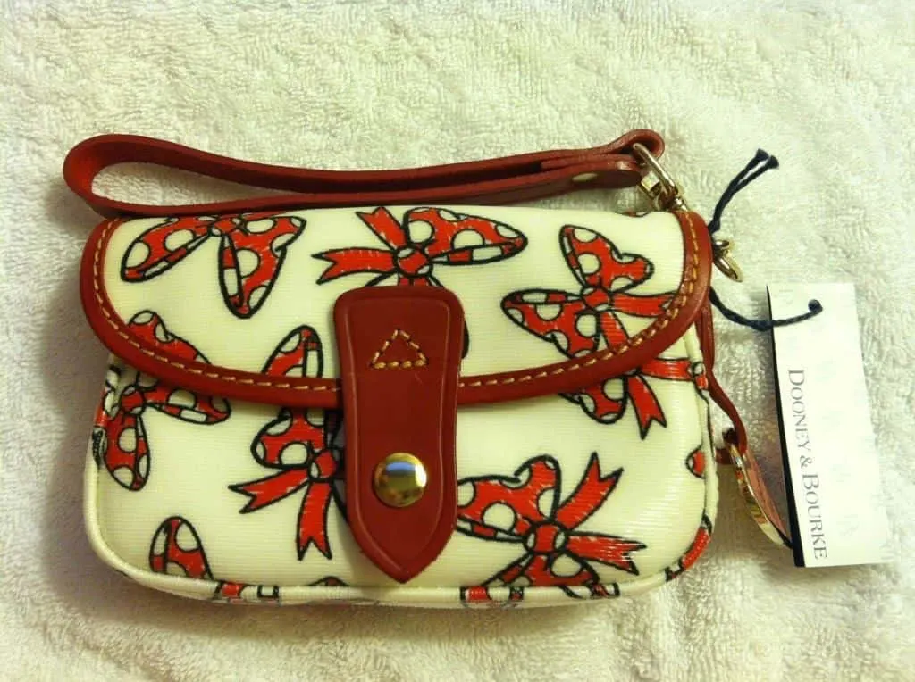 Minnie Bows White Snap Wristlet with Red Trim OOAK