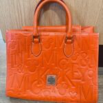 Mickey & Minnie Names Italian Leather Orange Tote Bag OOAK