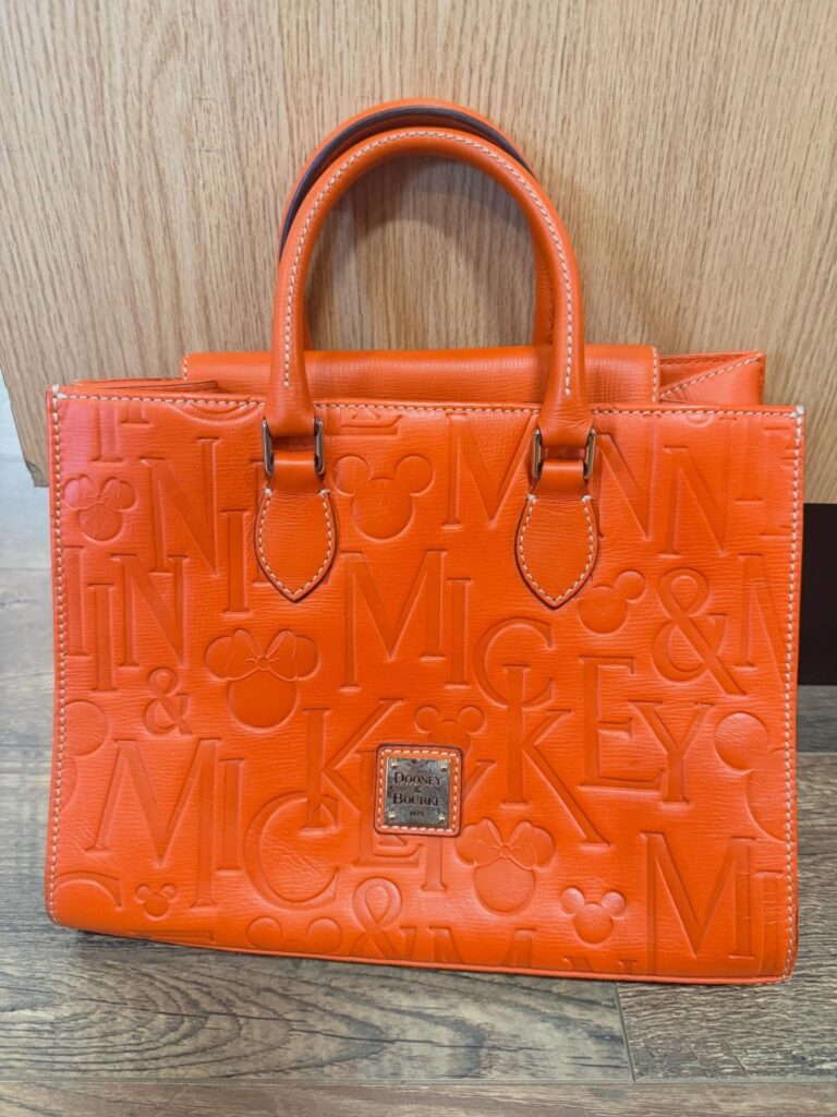 Mickey & Minnie Names Italian Leather Orange Tote Bag OOAK
