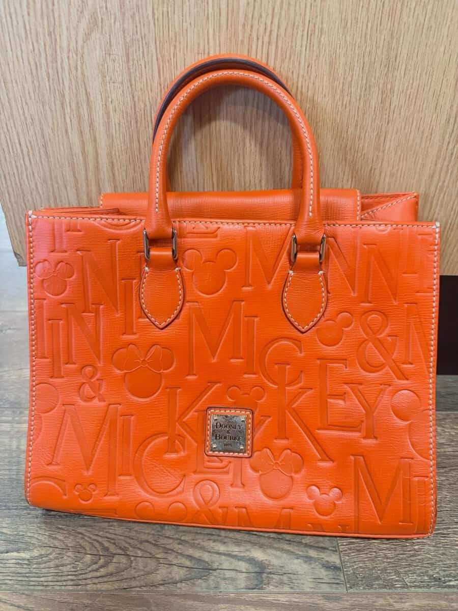 Mickey & Minnie Names Italian Leather Orange Tote Bag OOAK