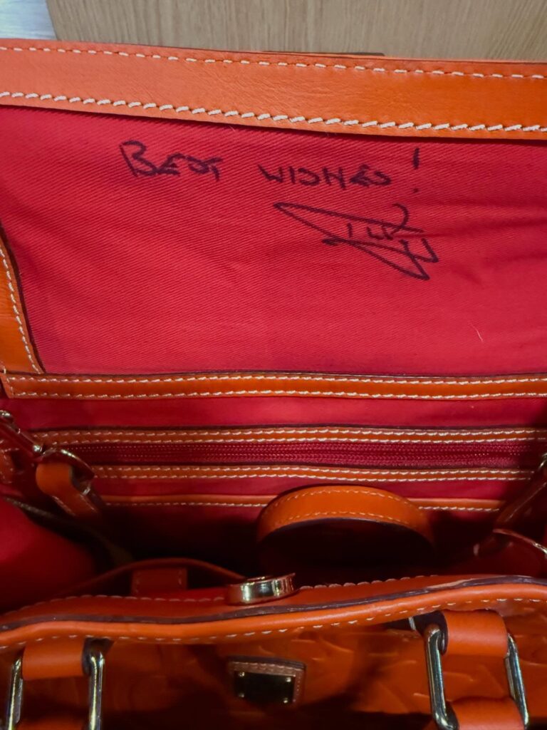 Mickey & Minnie Names Italian Leather Orange Tote Bag OOAK - Signed