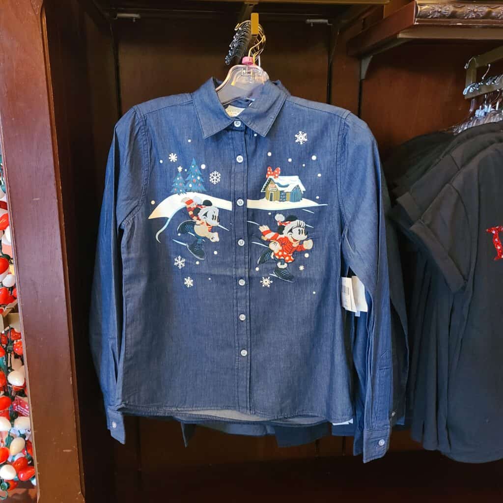 Mickey and Minnie Mouse Holiday Denim Shirt for Adults