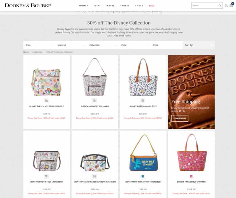 Disney Dooney and Bourke Online Tent Sale 2021 2021 happening now