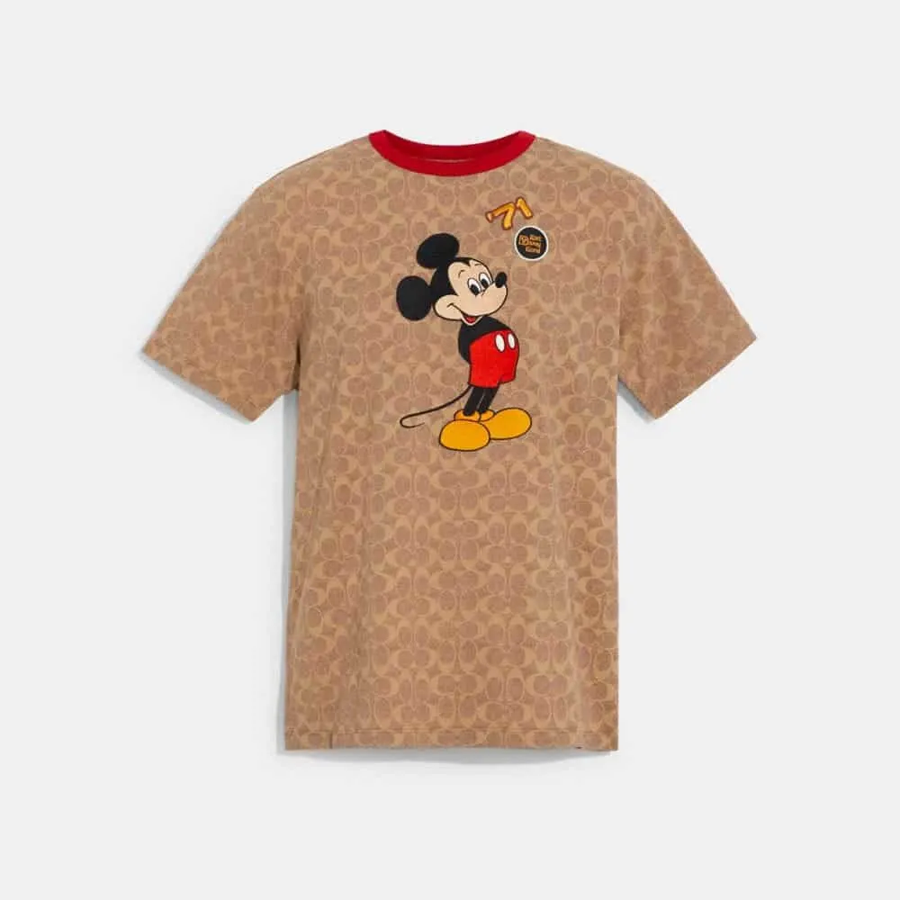 Disney X Coach Mickey Mouse Signature T Shirt In Organic Cotton (Tan Signature)
