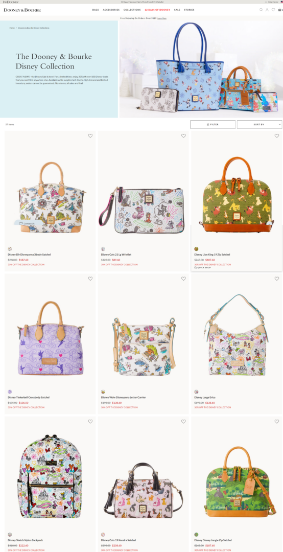 Disney Dooney and Bourke Online Tent Sale 2022 2021 happening now