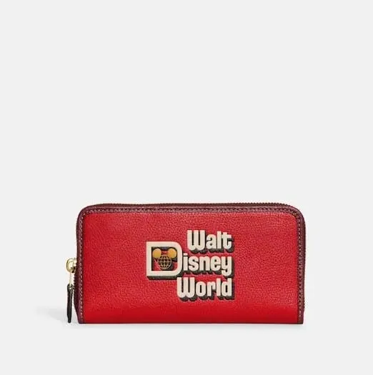 Disney X Coach Accordion Zip Wallet With Walt Disney World Motif (Electric Red)