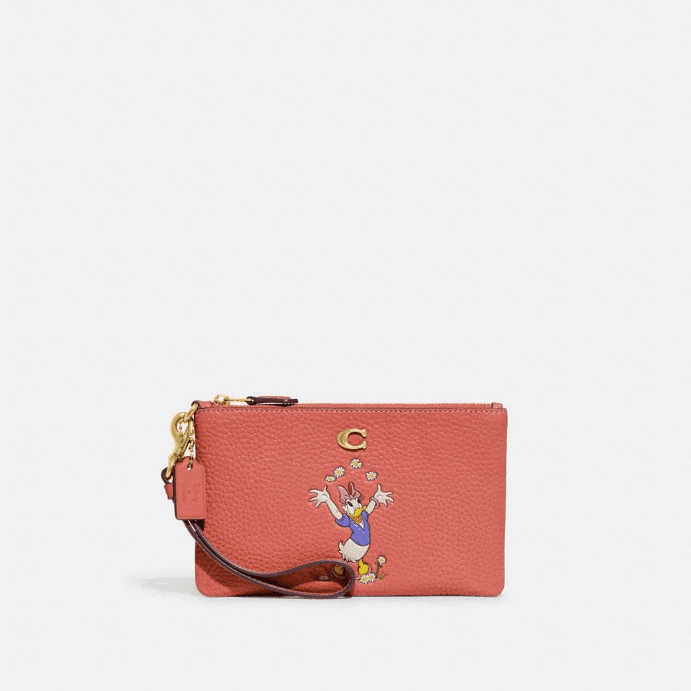 Disney X Coach Small Wristlet In Regenerative Leather With Daisy Duck