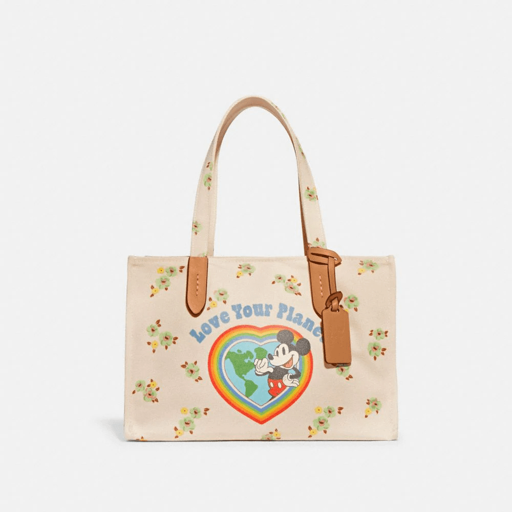 Disney X Coach Tote 30 In 100 Percent Recycled Canvas With Floral Print And Mickey Mouse