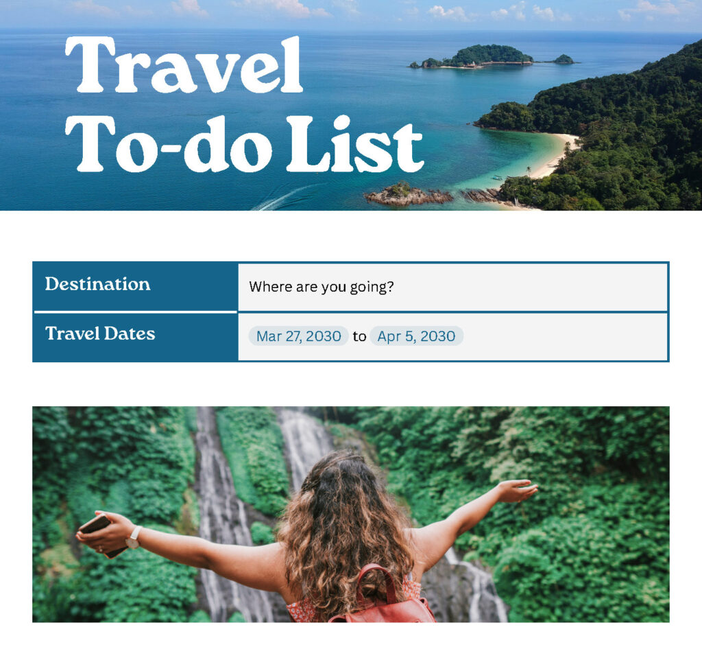Custom Travel To Do List