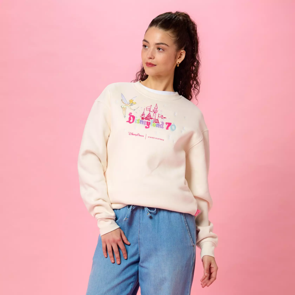 Tinker Bell Pullover Sweatshirt for Adults by Stoney Clove Lane – Disneyland 70th Anniversary (model)